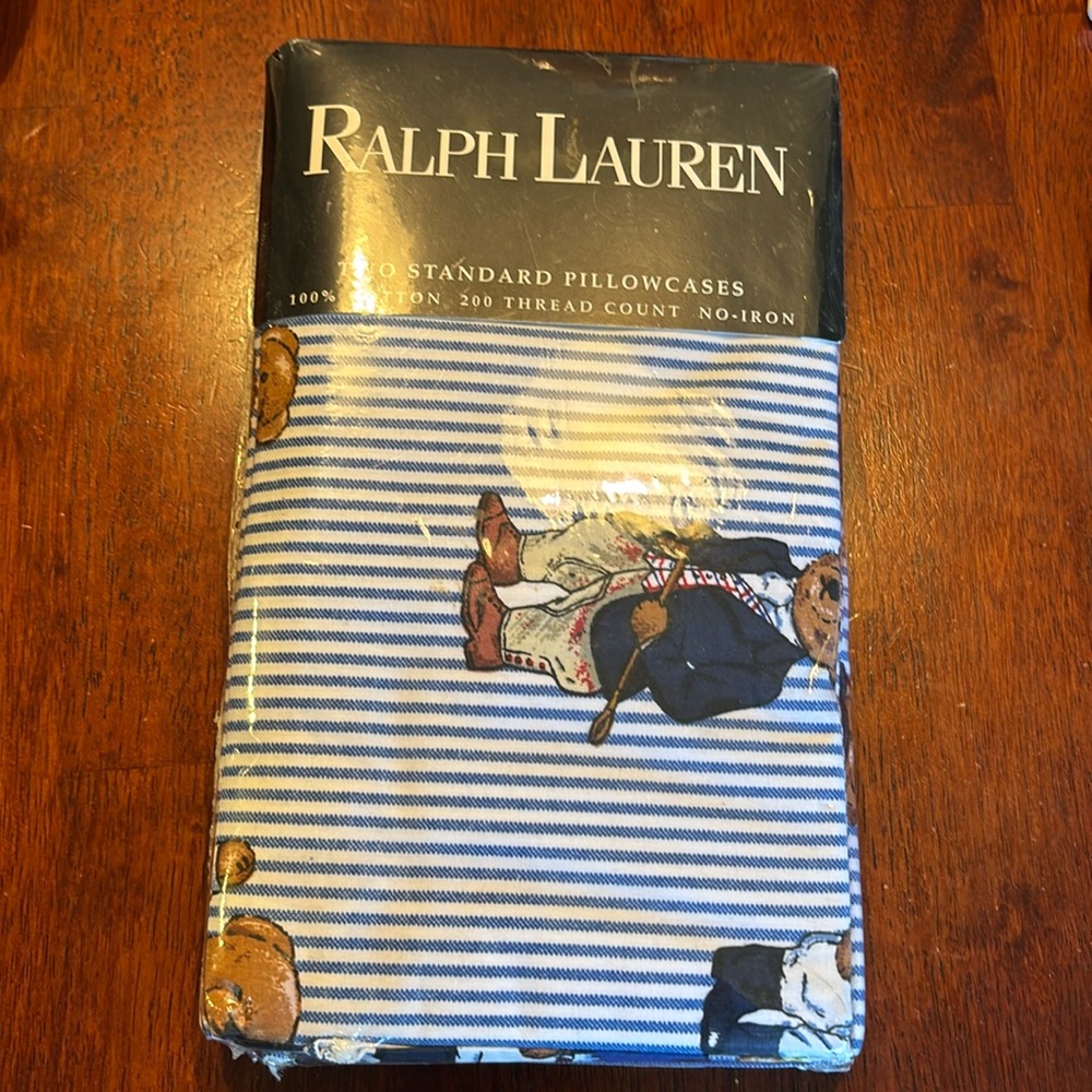 NWT Vintage Ralph Lauren Teddy Bear Stripe Standard Pillowcases